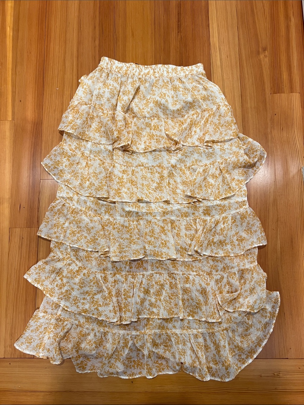 MinkPink Women's Tiered Ruffle Skirt - Yellow Floral